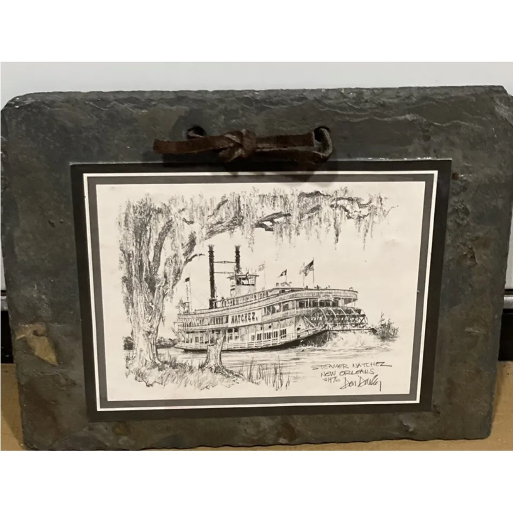 Vintage 1976 New Orleans Riverboat Steamer Natchez Don Davey Print On Slate